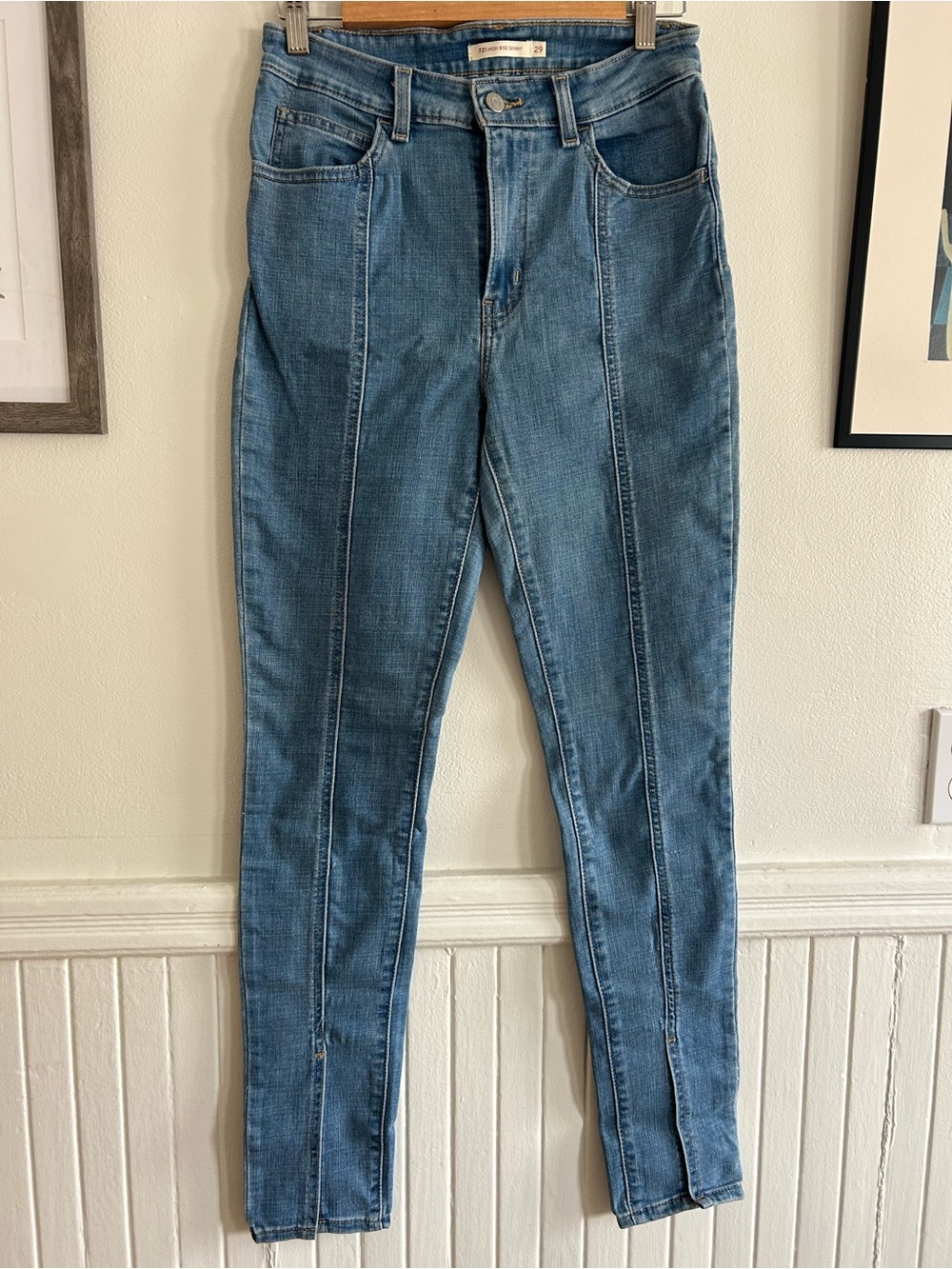 Levi's Medium Blue Skinny Jeans with Front Seam and Split Hem